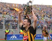 5 September 2010; Ollie Walsh, Kilkenny, celebrates after the game with the Irish Press Cup in front of Hill 16. ESB GAA Hurling All-Ireland Minor Championship Final, Kilkenny v Clare. Picture credit: Dáire Brennan / SPORTSFILE