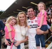 17 July 2016; Tyrone captain Sean Cavanagh with his wife Fionnuala and children Eva and Clara following the Ulster GAA Football Senior Championship Final match between Donegal and Tyrone at St Tiernach's Park in Clones, Co Monaghan. Photo by Ramsey Cardy/Sportsfile