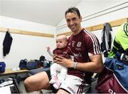 17 July 2016; Finian Hanley of Galway, with his daughter Freya, age 5 months, following the Connacht GAA Football Senior Championship Final Replay match between Galway and Roscommon at Elverys MacHale Park in Castlebar, Co Mayo. Photo by Stephen McCarthy/Sportsfile