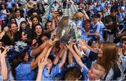 17 July 2016; Dublin supporters celebrate at the end of the game with the Delaney Cup following the Leinster GAA Football Senior Championship Final match between Dublin and Westmeath at Croke Park in Dubin. Photo by David Maher/Sportsfile