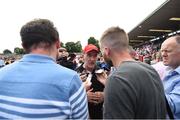 17 July 2016; Tyrone manager Mickey Harte talking to the media after the Ulster GAA Football Senior Championship Final match between Donegal and Tyrone at St Tiernach's Park in Clones, Co Monaghan. Photo by Philip Fitzpatrick/Sportsfile