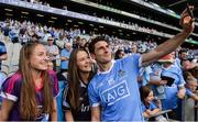 17 July 2016; Dublin's Bernard Brogan takes a 'selfie' for Sarah, left, and Aisling McCann, from Coolneen, Co Clare, but supporting their dad's home county of Dublin, after the Leinster GAA Football Senior Championship Final match between Dublin and Westmeath at Croke Park in Dubin. Photo by Eóin Noonan/Sportsfile