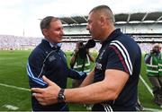 17 July 2016;  Dublin manager Jim Gavin shakes hands with Westmeath manager Tom Cribbin at the end of the Leinster GAA Football Senior Championship Final match between Dublin and Westmeath at Croke Park in Dubin. Photo by David Maher/Sportsfile