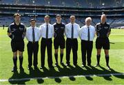 17 July 2016; Referee Barry Tiernan along with match officials Chris Dwyer, Darragh Sheppard, Sean Garvan, Colm Smith, Ollie Lawless, and Ian Howley, ahead of the Electric Ireland Leinster GAA Football Minor Championship Final match between Laois and Kildare at Croke Park in Dubin. Photo by Ray McManus/Sportsfile