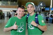 19 July 2016; Team Ireland boxers Paddy Barnes, left, and Michael Conlan prior to their departure for the 2016 Olympic Games in Rio at Dublin Airport, Dublin. Photo by Brendan Moran/Sportsfile