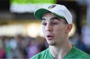 19 July 2016; Team Ireland boxer Michael Conlan is interviewed prior to their departure for the 2016 Olympic Games in Rio at Dublin Airport, Dublin. Photo by Brendan Moran/Sportsfile