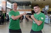 19 July 2016; Team Ireland hockey captain David Harte, left, with boxer Joe Ward  prior to their departure for the 2016 Olympic Games in Rio at Dublin Airport, Dublin. Photo by Brendan Moran/Sportsfile