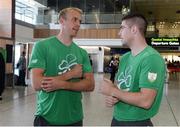 19 July 2016; Team Ireland hockey captain David Harte, left, with boxer Joe Ward  prior to their departure for the 2016 Olympic Games in Rio at Dublin Airport, Dublin. Photo by Brendan Moran/Sportsfile