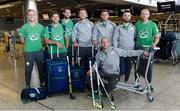 19 July 2016; Team Ireland hockey squad members, from left, Michael Watt, Ronan Gormley, Paul Gleghorne, Kyle Good, Shane O'Donoghue, Peter Caruth, Alan Sothern and Eugene Magee prior to their departure for the 2016 Olympic Games in Rio at Dublin Airport, Dublin. Photo by Brendan Moran/Sportsfile