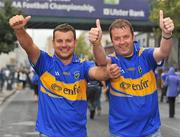 5 September 2010; Tipperary supporters Mark Fahey and John Fahey, from Boherlathan, Thurles, Co. Tipperary, show their support for their team before the match. GAA Hurling All-Ireland Senior Championship Final, Kilkenny v Tipperary, Croke Park, Dublin. Picture credit: Barry Cregg / SPORTSFILE