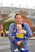 5 September 2010; The youngest Tipperary supporter attending this years final, Dylan Cryan, aged 8 weeks, with his mother Catherine, from Rossmore, Co. Tipperary, on their way to the game. GAA Hurling All-Ireland Senior Championship Final, Kilkenny v Tipperary, Croke Park, Dublin. Picture credit: Barry Cregg / SPORTSFILE