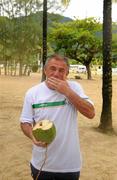 8 September 2010; Republic of Ireland manager Noel King tries some coconut water at Maracas Bay ahead of his side's second group stage game of the FIFA U-17 Women’s World Cup, against Canada, on Thursday. Republic of Ireland at the FIFA U-17 Women’s World Cup - Wednesday 8th September, Maracas Bay, Port of Spain, Trinidad. Picture credit: Stephen McCarthy / SPORTSFILE