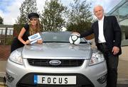 8 September 2010; Ford Focus on Clubs: As part of their Focus on the Footy campaign, Ford is offering football clubs around the country the chance to win an exclusive VIP prize for the Republic of Ireland’s eagerly anticipated crunch clash at the Aviva Stadium against Russia on Friday, 8th October that they can then auction in order to raise club funds. To enter, clubs just need to email fordfootball@WHPR.ie stating why their club deserves to win. Pictured at the announcement of the competition today were Republic of Ireland manager Giovanni Trapattoni and model Nadia Forde. Clarion Hotel, Dublin Airport. Picture credit: David Maher / SPORTSFILE
