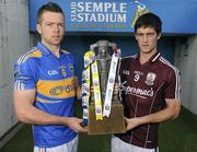 8 September 2010; Team captains Padraic Maher, Tipperary, and David Burke, Galway, met ahead of this weekend’s Bord Gáis Energy GAA Hurling U-21 All-Ireland Final between Galway and Tipperary. The match takes place at Semple Stadium at 7.00pm and will be preceded at 5.00pm by the Bord Gáis Energy GAA Hurling U-21 B All-Ireland Final between Kerry and Meath. Bord Gais Energy GAA Hurling Under 21 All-Ireland Championship Final Media Day, Semple Stadium, Thurles, Co. Tipperary. Picture credit: Matt Browne / SPORTSFILE
