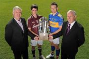 8 September 2010; Uachtarán Chumann Lúthchleas Gael Criostóir Ó Cuana, right, with Ger Cunningham, Sports Sponsorship Manager, Bord Gais Energy, left, and team captains David Burke, Galway, and Padraic Maher, Tipperary, ahead of this weekend’s Bord Gáis Energy GAA Hurling U-21 All-Ireland Final between Galway and Tipperary. The match takes place at Semple Stadium at 7.00pm and will be preceded at 5.00pm by the Bord Gáis Energy GAA Hurling U-21 B All-Ireland Final between Kerry and Meath. Bord Gais Energy GAA Hurling Under 21 All-Ireland Championship Final Media Day, Semple Stadium, Thurles, Co. Tipperary. Picture credit: Matt Browne / SPORTSFILE