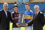 8 September 2010; Uachtarán Chumann Lúthchleas Gael Criostóir Ó Cuana, right, with Ger Cunningham, Sports Sponsorship Manager, Bord Gais Energy, left, and team captains David Burke, Galway, and Padraic Maher, Tipperary, ahead of this weekend’s Bord Gáis Energy GAA Hurling U-21 All-Ireland Final between Galway and Tipperary. The match takes place at Semple Stadium at 7.00pm and will be preceded at 5.00pm by the Bord Gáis Energy GAA Hurling U-21 B All-Ireland Final between Kerry and Meath. Bord Gais Energy GAA Hurling Under 21 All-Ireland Championship Final Media Day, Semple Stadium, Thurles, Co. Tipperary. Picture credit: Matt Browne / SPORTSFILE