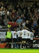 10 September 2010; Dundalk players celebrate with their supporters after Matthew Tipton scored their side's opening goal. Airtricity League Premier Division, Drogheda United v Dundalk, United Park, Drogheda, Co. Louth. Photo by Sportsfile