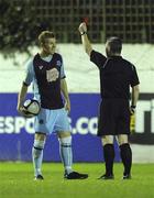 10 September 2010; Glen Fitzpatrick, Drogheda United, is shown a red card by referee Damien Hancock. Airtricity League Premier Division, Drogheda United v Dundalk, United Park, Drogheda, Co. Louth. Photo by Sportsfile