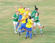 6 September 2010; Republic of Ireland players, from left, Denise O'Sullivan, Jennifer Byrne and Stacie Donnelly in action against Brazil players, from left, Beatriz, Ingrid, Caroline, Jucinara and Lucimara. FIFA U-17 Women’s World Cup Group Stage, Republic of Ireland v Brazil, Larry Gomes Stadium, Arima, Trinidad. Picture credit: Stephen McCarthy / SPORTSFILE