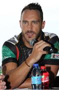 20 July 2016; St Kitts and Nevis Patriots captain Faf du Plessis during a pre-match press conference ahead of match 21 of the Hero Caribbean Premier League between St Lucia Zouks v St. Kitts and Nevis Patriots at Bay Gardens Beach Resort in Rodney Bay, St Lucia. Photo by Ashley Allen/Sportsfile