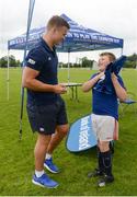 21 July 2016; Josh van der Flier of Leinster with Gerald Fitzgibbon, aged 11, from Borris-in-Ossory, Co. Laois, during the Bank of Ireland Leinster Rugby Summer Camp at Portlaoise RFC in Portlaoise, Co. Laois. Photo by Daire Brennan/Sportsfile
