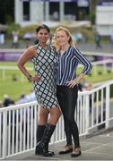 21 July 2016; Racegoers Elaine Hayes, right, from City Centre, Dublin, and Ansurie Moodley, originally from South Africa, now residing in Dublin, ahead of the Bulmers Evening Meeting at Leopardstown in Dublin. Photo by Cody Glenn/Sportsfile