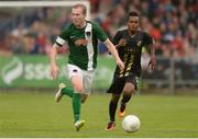 21 July 2016; Stephen Dooley of Cork City in action against Nasiru Mohammed of BK Hacken during the UEFA Europa League Second Qualifying Round 2nd Leg match between Cork City and BK Hacken at Turners Cross in Cork. Photo by Diarmuid Greene/Sportsfile