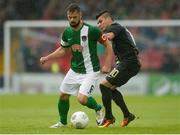 21 July 2016; Greg Bolger of Cork City in action against Paulo De Oliveira of BK Hacken during the UEFA Europa League Second Qualifying Round 2nd Leg match between Cork City and BK Hacken at Turners Cross in Cork. Photo by Eóin Noonan/Sportsfile