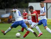 21 July 2016; Christy Fagan of St Patrick's Athletic in action against Oleksandr Noyok of Dinamo Minsk during the UEFA Europa League Second Qualifying Round 2nd Leg match between St Patrick's Athletic and Dinamo Minsk at Richmond Park in Inchicore, Dublin. Photo by David Maher/Sportsfile