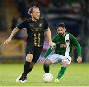 21 July 2016; Emil Wahlström of BK Hacken in action against Seán Maguire of Cork City during the UEFA Europa League Second Qualifying Round 2nd Leg match between Cork City and BK Hacken at Turners Cross in Cork. Photo by Diarmuid Greene/Sportsfile