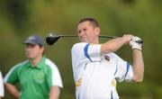 12 September 2010; Mike Curran, from Tipperary / New York, watches his drive from the 18th tee box during the FBD All-Ireland GAA Golf Challenge 2010 Final. Faithlegg House Hotel & Golf Club, Faithlegg, Co. Waterford. Picture credit: Diarmuid Greene / SPORTSFILE