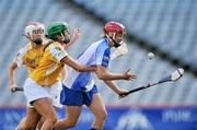 12 September 2010; Aine Lyng, Waterford, in action against Rhona Torney, Antrim. Gala All-Ireland Junior Camogie Championship Final, Antrim v Waterford, Croke Park, Dublin. Picture credit: David Maher / SPORTSFILE