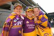 12 September 2010; Wexford supporters left to right, Aoife Curran, age 11, Jenny Larkin, age 11, and Chelsea Kelly, age 11, all from Craanford, Co.Wexford, at the Gala All-Ireland Senior Camogie Championship Finals, Croke Park, Dublin. Picture credit: David Maher / SPORTSFILE
