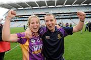 12 September 2010; Wexford manager, JJ Doyle, right, celebrates with Katrina Parrock after the game. Gala All-Ireland Senior Camogie Championship Final, Galway v Wexford, Croke Park, Dublin. Picture credit: Oliver McVeigh / SPORTSFILE