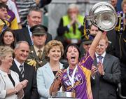 12 September 2010; Wexford captain Una Leacy lifts the O'Duffy cup. Gala All-Ireland Senior Camogie Championship Final, Galway v Wexford, Croke Park, Dublin. Picture credit: David Maher / SPORTSFILE