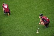12 September 2010; Dejected Galway players Ann Marie Hayes, left, and Lorraine Ryan at the end of the game. Gala All-Ireland Senior Camogie Championship Final, Galway v Wexford, Croke Park, Dublin. Picture credit: David Maher / SPORTSFILE