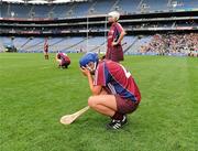 12 September 2010; A dejected Niamh Kilkenny, Galway, after the final whistle. Gala All-Ireland Senior Camogie Championship Final, Galway v Wexford, Croke Park, Dublin. Picture credit: Oliver McVeigh / SPORTSFILE