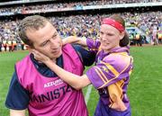 12 September 2010; Wexford manager JJ Doyle celebrates with Josie Dwyer after the final whistle. Gala All-Ireland Senior Camogie Championship Final, Galway v Wexford, Croke Park, Dublin. Picture credit: Oliver McVeigh / SPORTSFILE