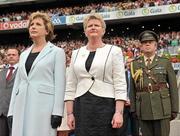 12 September 2010; President of Ireland Mary McAleese and Joan O'Flynn, President of the Camogie Association, before the start of the game. Gala All-Ireland Senior Camogie Championship Final, Galway v Wexford, Croke Park, Dublin. Picture credit: David Maher / SPORTSFILE