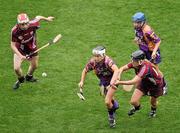 12 September 2010; Kate Kelly, Wexford, in action against Niamh McGrath, left and Lorraine Ryan, Galway. Gala All-Ireland Senior Camogie Championship Final, Galway v Wexford, Croke Park, Dublin. Picture credit: David Maher / SPORTSFILE