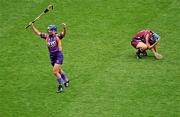 12 September 2010; Aoife O'Connor, Wexford, celebrates, as a dejected Emma Kilkelly, Galway, holds her head at the end of the game. Gala All-Ireland Senior Camogie Championship Final, Galway v Wexford, Croke Park, Dublin. Picture credit: David Maher / SPORTSFILE