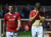 21 July 2016; Ger O'Brien and Keith Tracey of St Patrick's Athletic at the end of the UEFA Europa League Second Qualifying Round 2nd Leg match between St Patrick's Athletic and Dinamo Minsk at Richmond Park in Inchicore, Dublin. Photo by David Maher/Sportsfile
