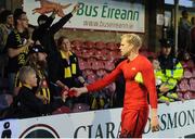21 July 2016; BK Hacken goalkeeper Peter Abrahamsson gives his jersey to a young supporter after the game against Cork City in the UEFA Europa League Second Qualifying Round 2nd Leg match between Cork City and BK Hacken at Turner's Cross in Cork. Photo by Diarmuid Greene/Sportsfile