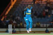 21 July 2016; Zouks bowler Derlorn Johnson celebrates the wicket of Faf du Plessis during Match 21 of the Hero Caribbean Premier League match between the St Lucia Zouks and the Nevis Patriots at the Daren Sammy Cricket Stadium, Gros Islet, St Lucia.  Photo by Ashley Allen/Sportsfile
