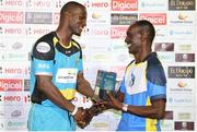 21 July 2016; Daren Sammy collects his man of the match award after Match 21 of the Hero Caribbean Premier League match between the St Lucia Zouks and the Nevis Patriots at the Daren Sammy Cricket Stadium, Gros Islet, St Lucia.  Photo by Ashley Allen/Sportsfile