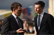 21 July 2016; Trainers Aidan O'Brien, left, and his son Joseph O'Brien during the Bulmers Evening Meeting at Leopardstown in Dublin. Photo by Cody Glenn/Sportsfile