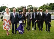 21 July 2016; Jockey Ryan Moore, trainer Aidan O'Brien, far right, and winning connections of Promise To Be True following the Jockey Club Of Turkey Silver Flash Stakes during the Bulmers Evening Meeting at Leopardstown in Dublin. Photo by Cody Glenn/Sportsfile