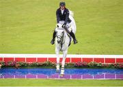 22 July 2016; Robert Bevis, Great Britain, competes on Courtney Z during the Furusiyya FEI Nations Cup presented by Longines at the Dublin Horse Show in the RDS, Ballsbridge, Dublin.  Photo by Cody Glenn/Sportsfile