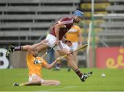 23 July 2016; Cian Salmon of Galway in action against Conor Carson of Antrim during the Electric Ireland GAA Hurling All-Ireland Minor Championship, Quarter-Final, game between Antrim and Galway at Kingspan Breffni Park in Co Cavan. Photo by Oliver McVeigh/Sportsfile