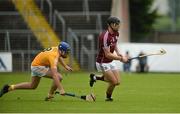 23 July 2016; Jack Canning of Galway in action against Daniel Black of Antrim during the Electric Ireland GAA Hurling All-Ireland Minor Championship, Quarter-Final, game between Antrim and Galway at Kingspan Breffni Park in Co Cavan. Photo by Oliver McVeigh/Sportsfile
